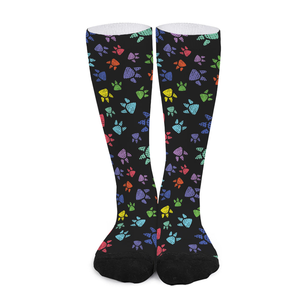 Cute Dino Footprint Pattern Print Long Socks