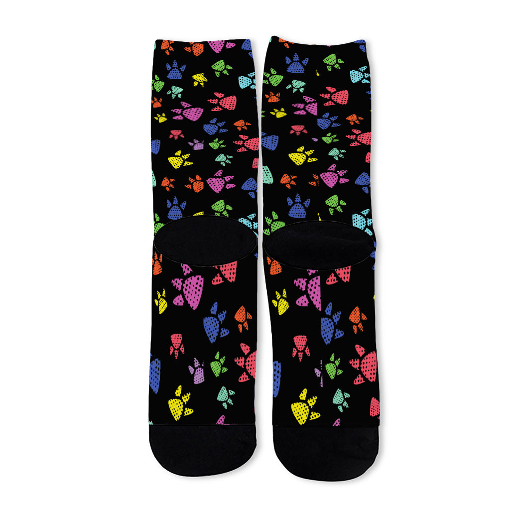 Cute Dino Footprint Pattern Print Long Socks
