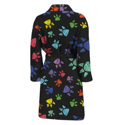 Cute Dino Footprint Pattern Print Men's Bathrobe