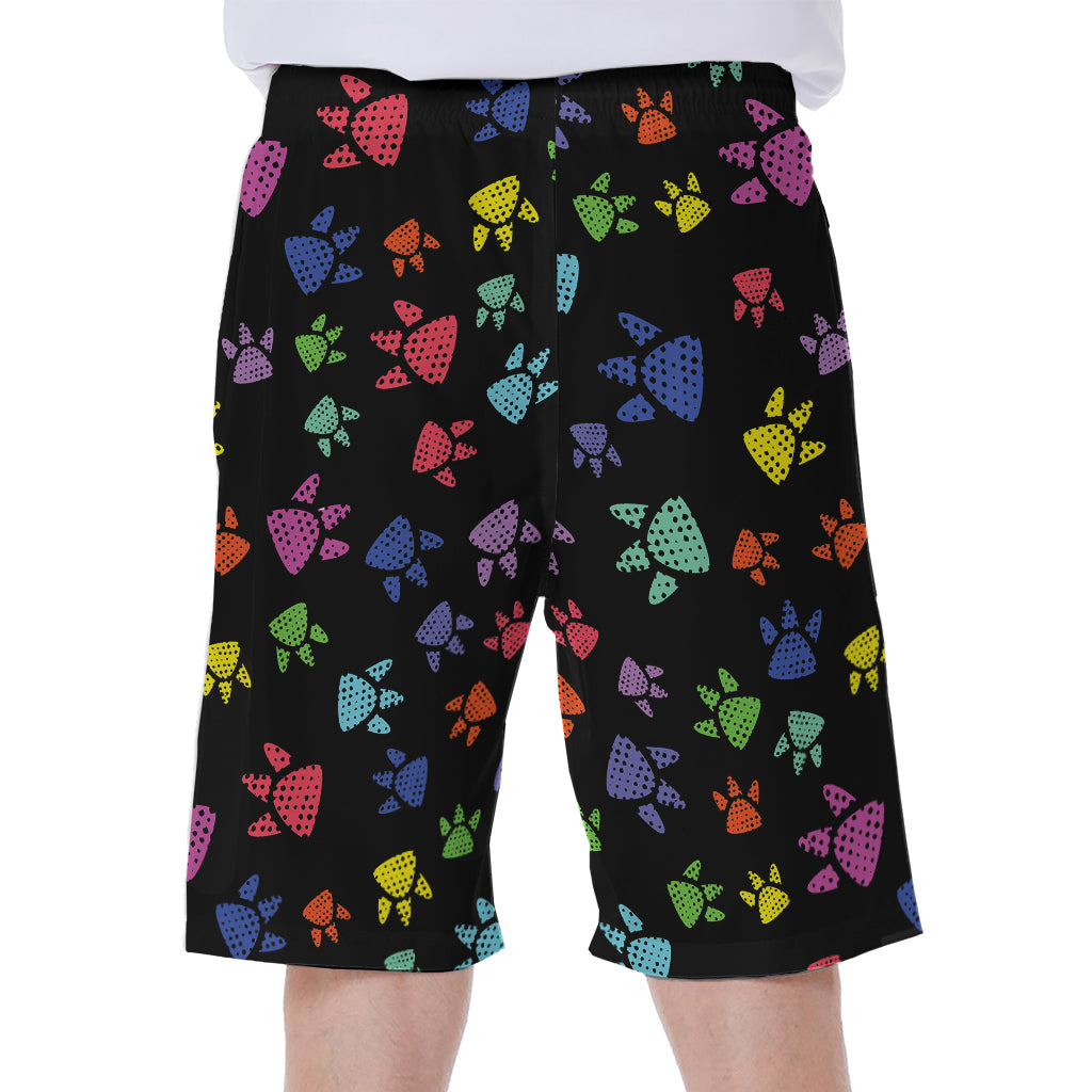 Cute Dino Footprint Pattern Print Men's Beach Shorts