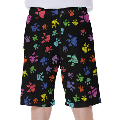 Cute Dino Footprint Pattern Print Men's Beach Shorts
