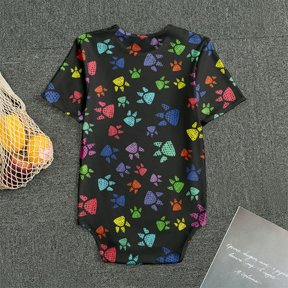 Cute Dino Footprint Pattern Print Men's Bodysuit