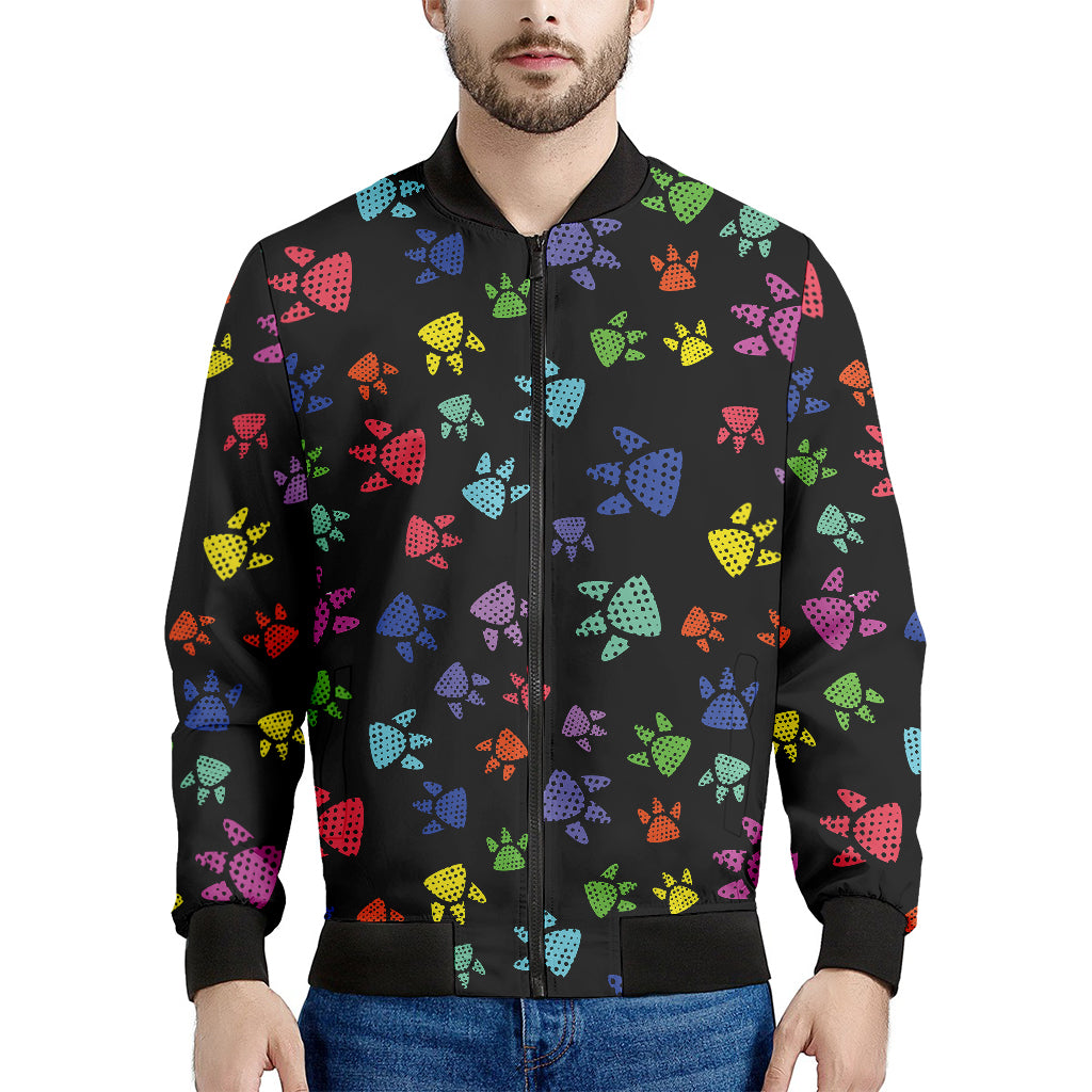 Cute Dino Footprint Pattern Print Men's Bomber Jacket
