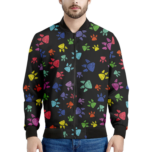 Cute Dino Footprint Pattern Print Men's Bomber Jacket