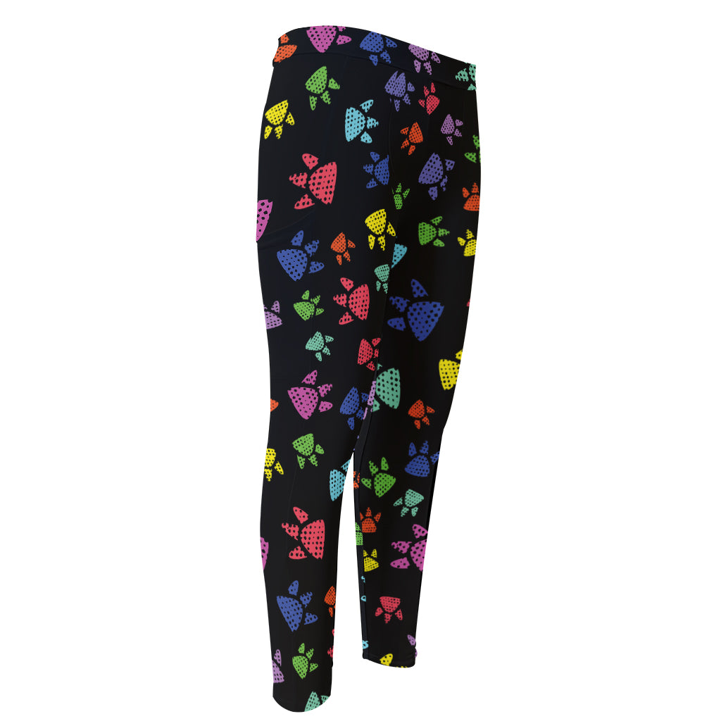 Cute Dino Footprint Pattern Print Men's Compression Pants