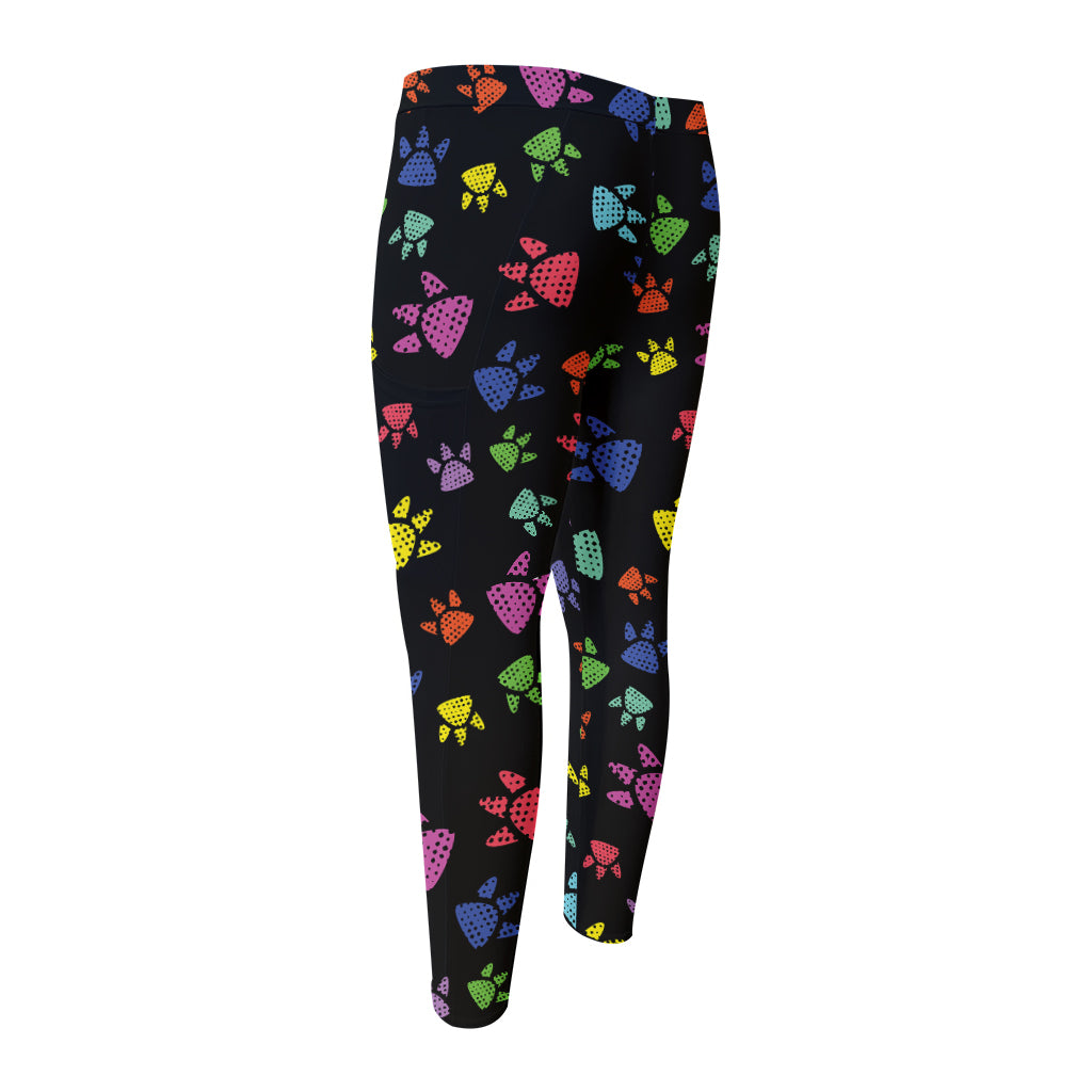 Cute Dino Footprint Pattern Print Men's Compression Pants