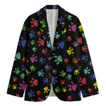 Cute Dino Footprint Pattern Print Men's Cotton Blazer