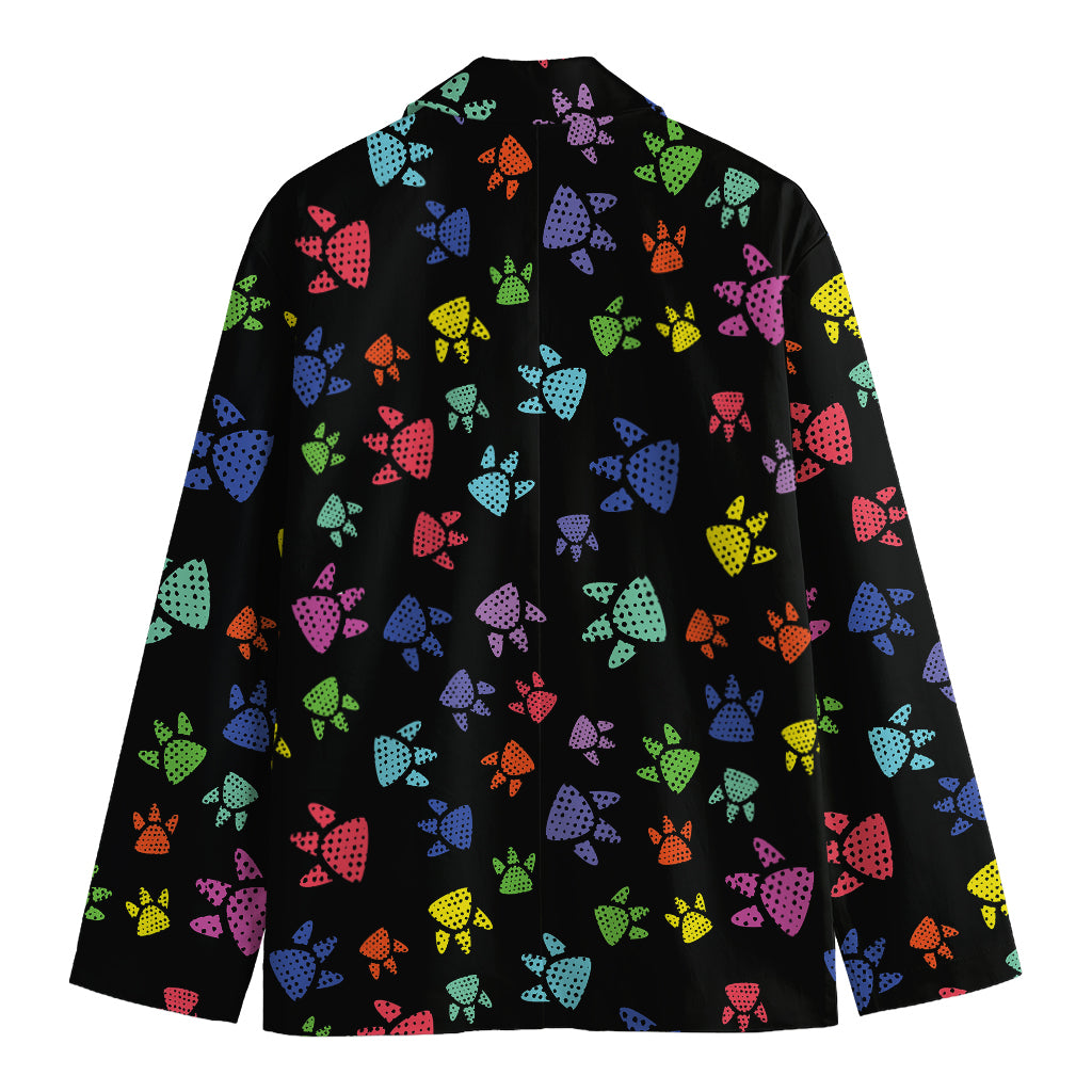 Cute Dino Footprint Pattern Print Men's Cotton Blazer