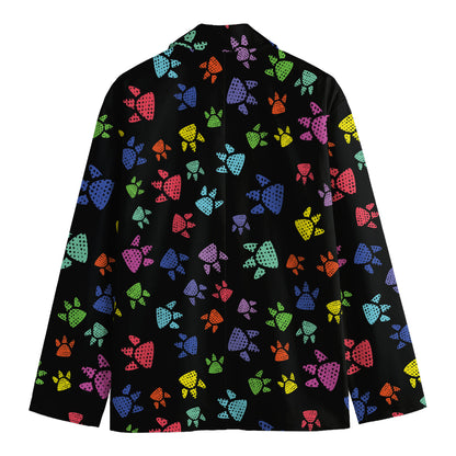 Cute Dino Footprint Pattern Print Men's Cotton Blazer