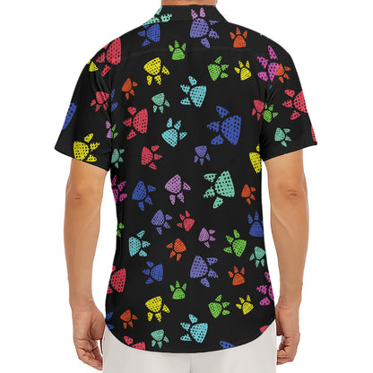 Cute Dino Footprint Pattern Print Men's Deep V-Neck Shirt