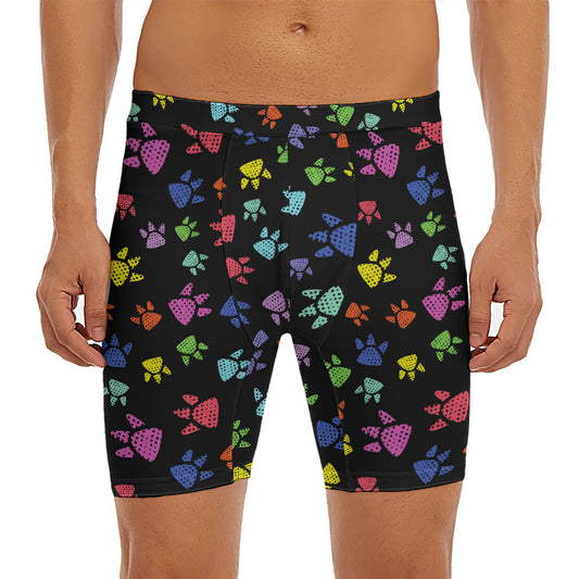 Cute Dino Footprint Pattern Print Men's Long Boxer Briefs