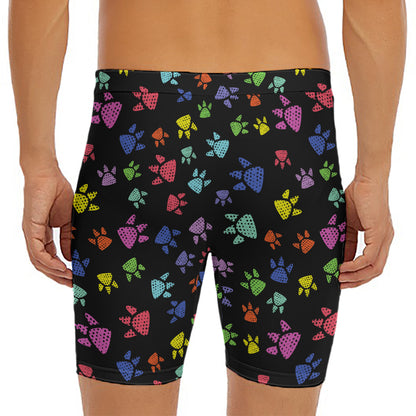Cute Dino Footprint Pattern Print Men's Long Boxer Briefs