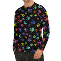 Cute Dino Footprint Pattern Print Men's Long Sleeve Rash Guard