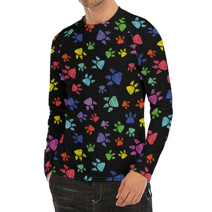 Cute Dino Footprint Pattern Print Men's Long Sleeve Rash Guard
