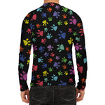 Cute Dino Footprint Pattern Print Men's Long Sleeve Rash Guard