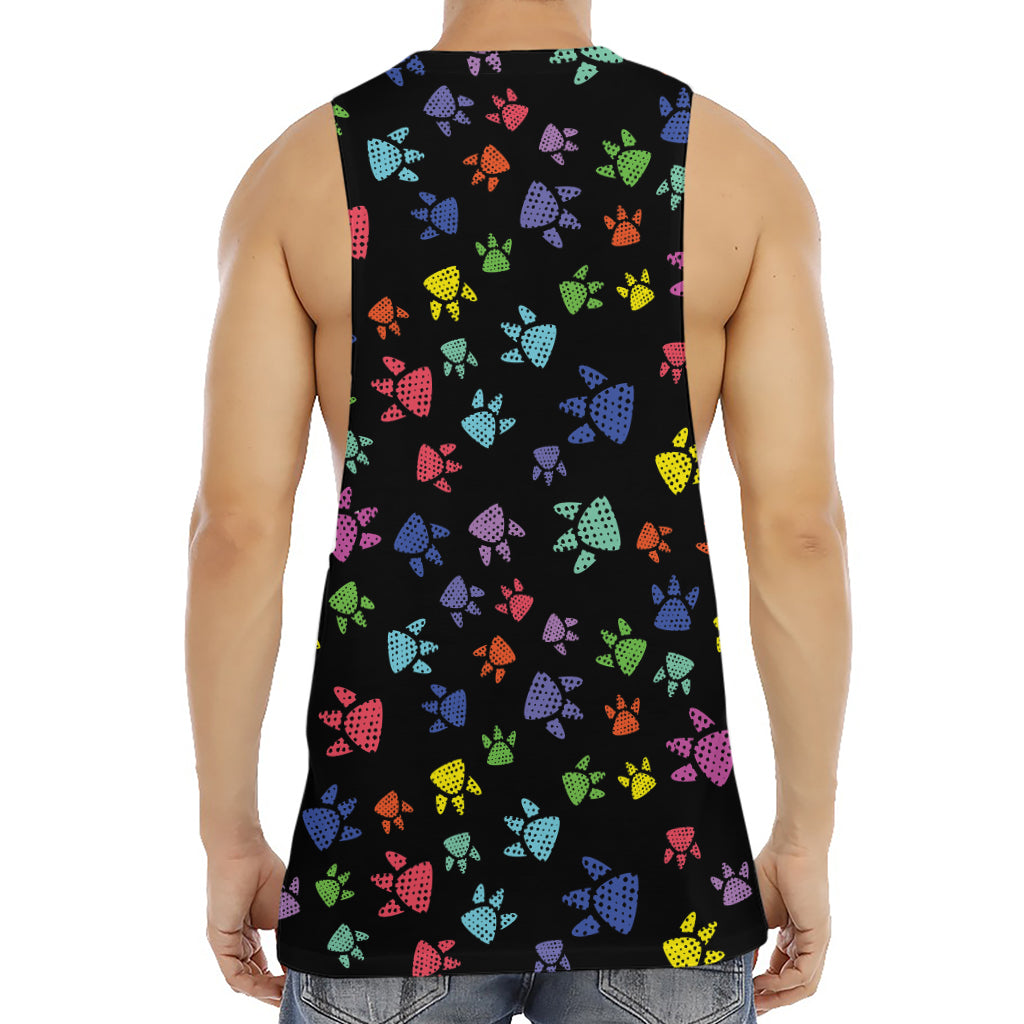 Cute Dino Footprint Pattern Print Men's Muscle Tank Top