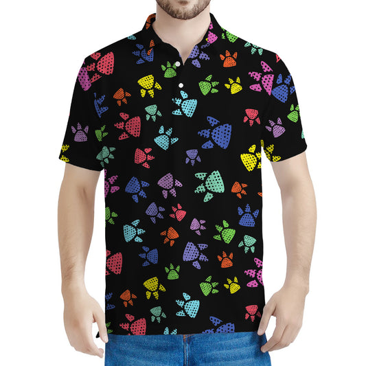 Cute Dino Footprint Pattern Print Men's Polo Shirt