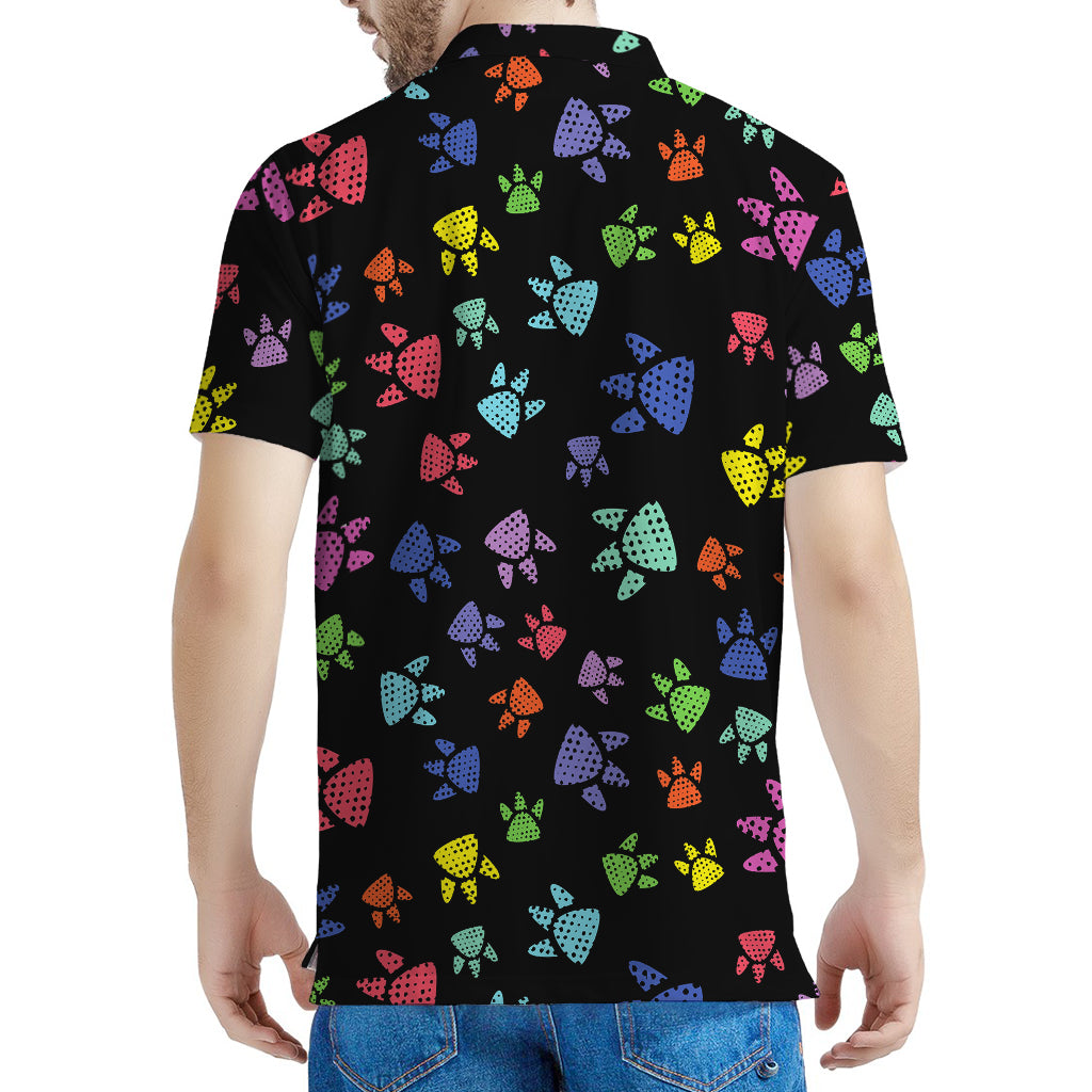 Cute Dino Footprint Pattern Print Men's Polo Shirt