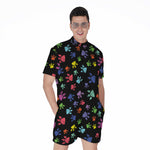 Cute Dino Footprint Pattern Print Men's Rompers