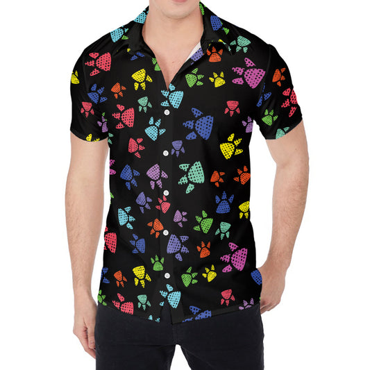 Cute Dino Footprint Pattern Print Men's Shirt