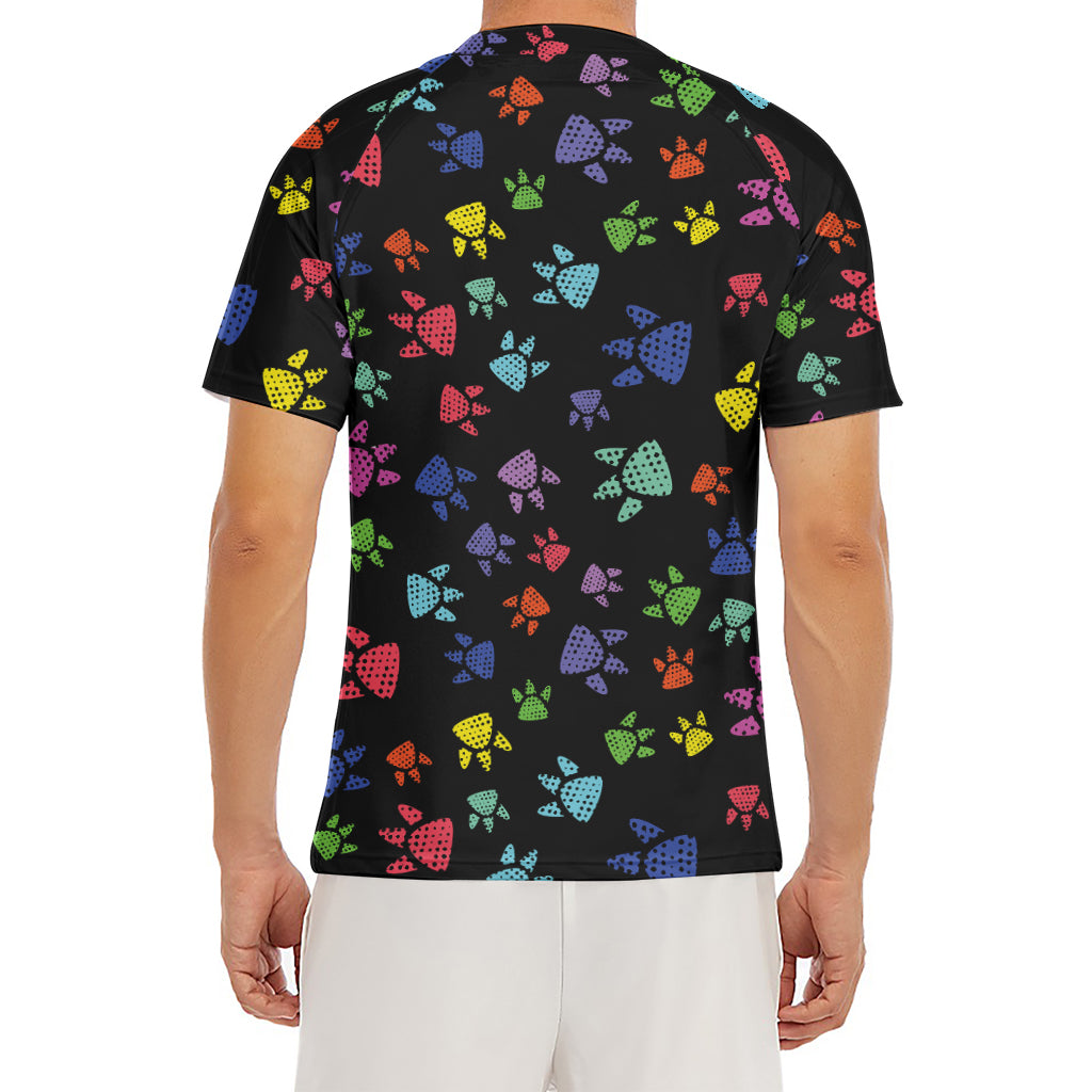 Cute Dino Footprint Pattern Print Men's Short Sleeve Rash Guard