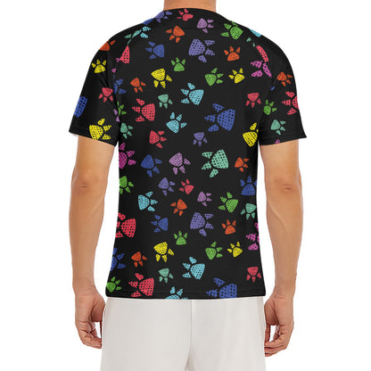 Cute Dino Footprint Pattern Print Men's Short Sleeve Rash Guard