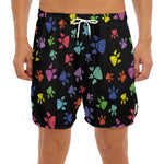 Cute Dino Footprint Pattern Print Men's Split Running Shorts