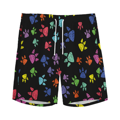 Cute Dino Footprint Pattern Print Men's Sports Shorts