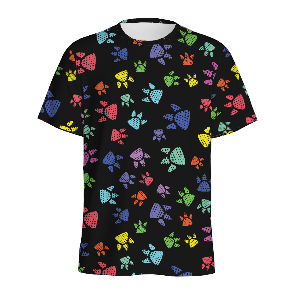 Cute Dino Footprint Pattern Print Men's Sports T-Shirt