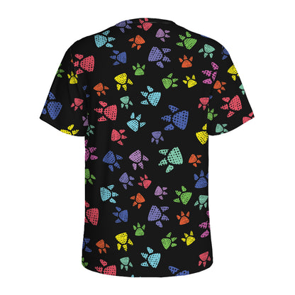 Cute Dino Footprint Pattern Print Men's Sports T-Shirt