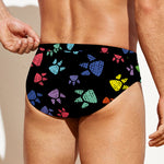 Cute Dino Footprint Pattern Print Men's Swim Briefs