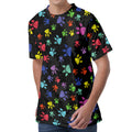 Cute Dino Footprint Pattern Print Men's Velvet T-Shirt