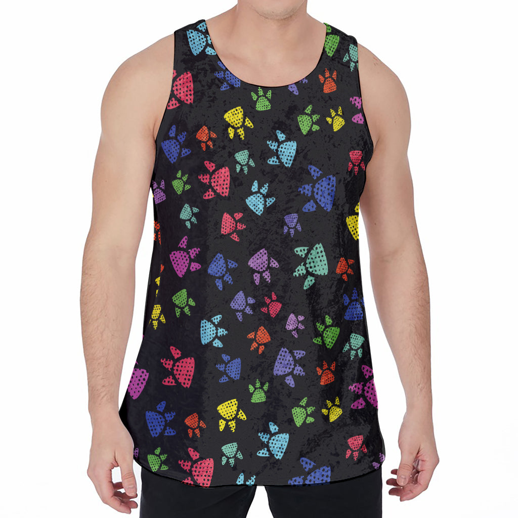 Cute Dino Footprint Pattern Print Men's Velvet Tank Top