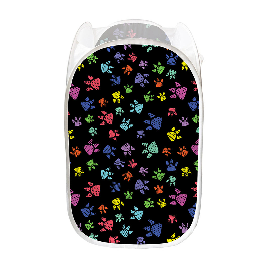Cute Dino Footprint Pattern Print Mesh Laundry Hamper