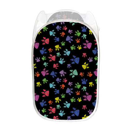 Cute Dino Footprint Pattern Print Mesh Laundry Hamper