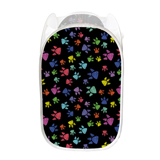 Cute Dino Footprint Pattern Print Mesh Laundry Hamper
