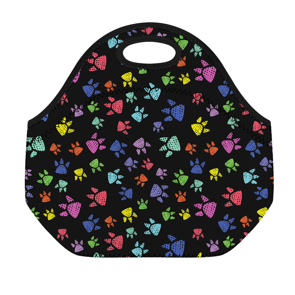 Cute Dino Footprint Pattern Print Neoprene Lunch Bag