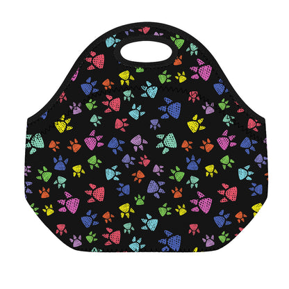Cute Dino Footprint Pattern Print Neoprene Lunch Bag