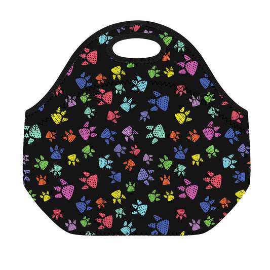 Cute Dino Footprint Pattern Print Neoprene Lunch Bag
