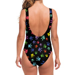 Cute Dino Footprint Pattern Print One Piece Swimsuit