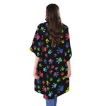Cute Dino Footprint Pattern Print Open Front Beach Cover Up