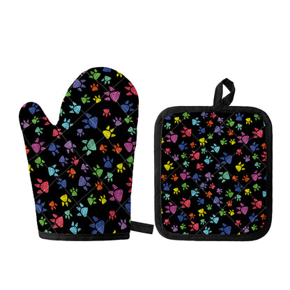 Cute Dino Footprint Pattern Print Oven Mitt And Pot Holder Set
