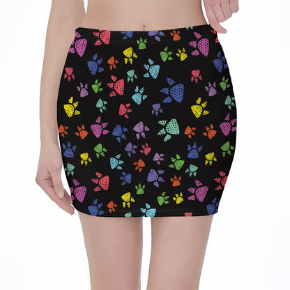 Cute Dino Footprint Pattern Print Pencil Mini Skirt