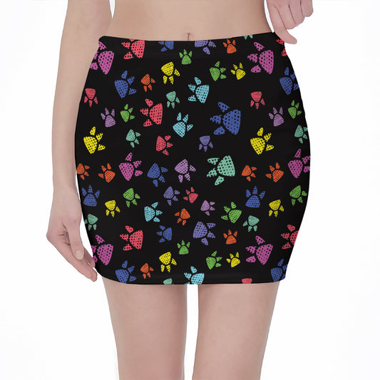 Cute Dino Footprint Pattern Print Pencil Mini Skirt