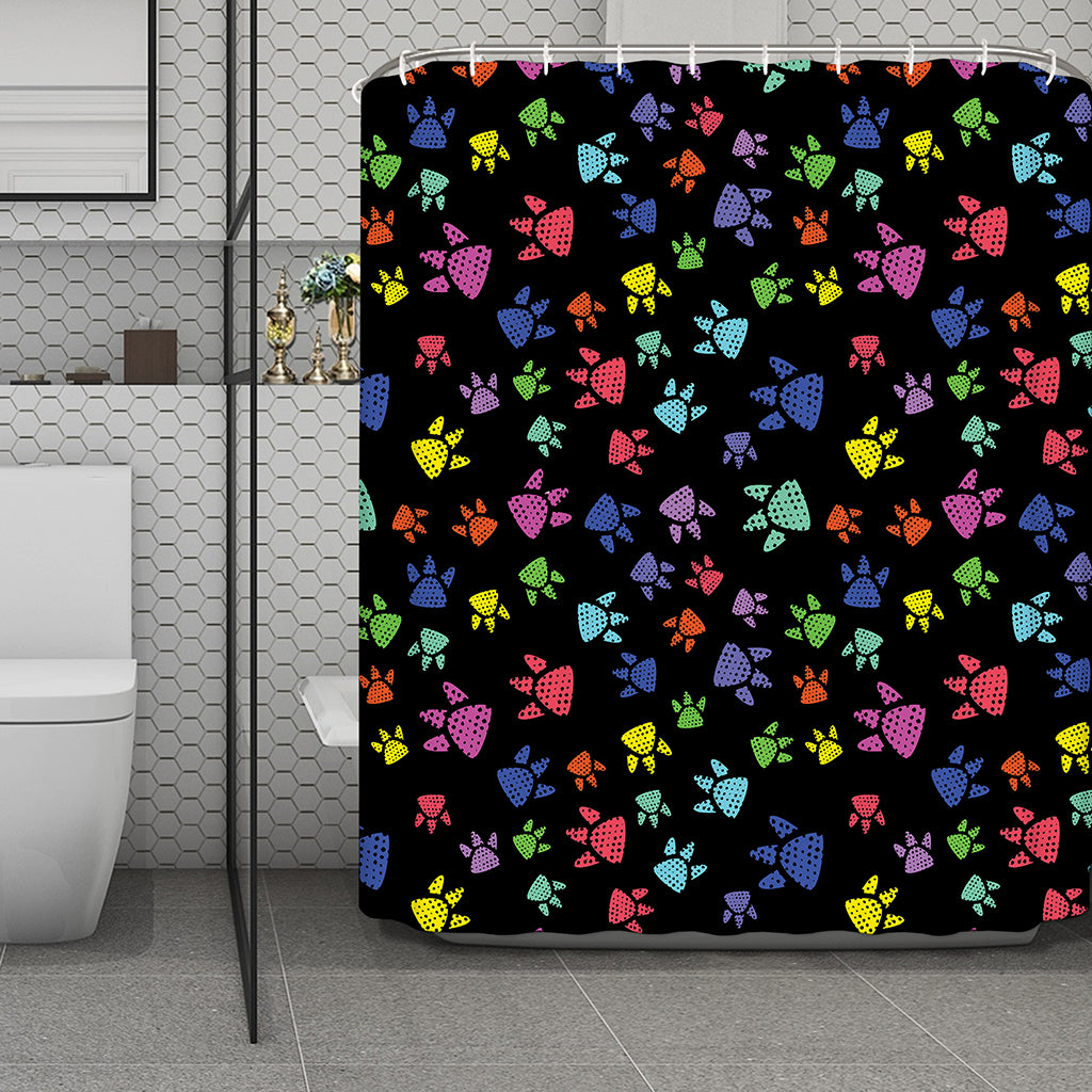 Cute Dino Footprint Pattern Print Polyester Shower Curtain