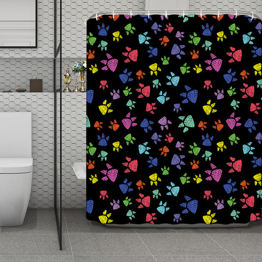 Cute Dino Footprint Pattern Print Polyester Shower Curtain
