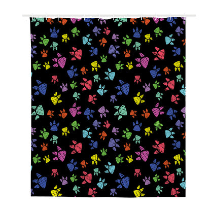 Cute Dino Footprint Pattern Print Polyester Shower Curtain