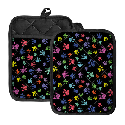 Cute Dino Footprint Pattern Print Pot Holders With Pocket