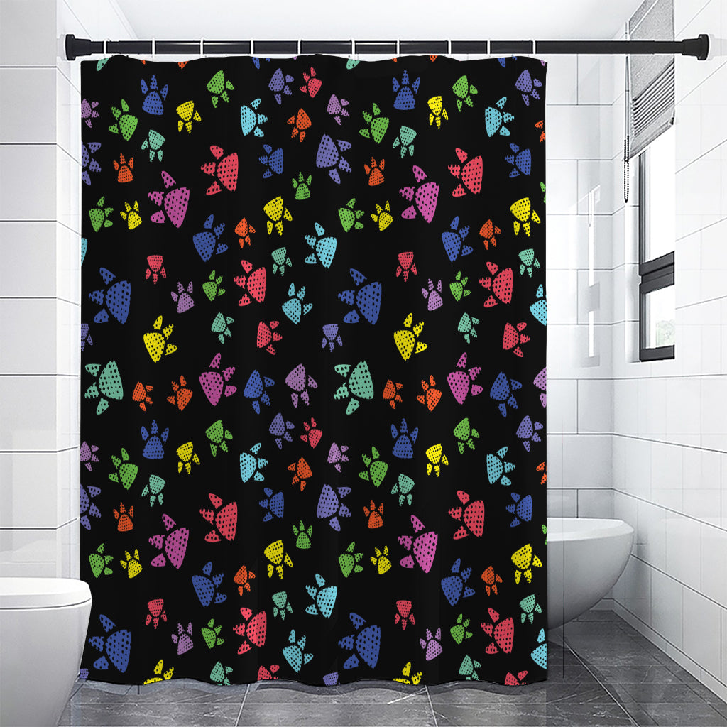 Cute Dino Footprint Pattern Print Premium Shower Curtain