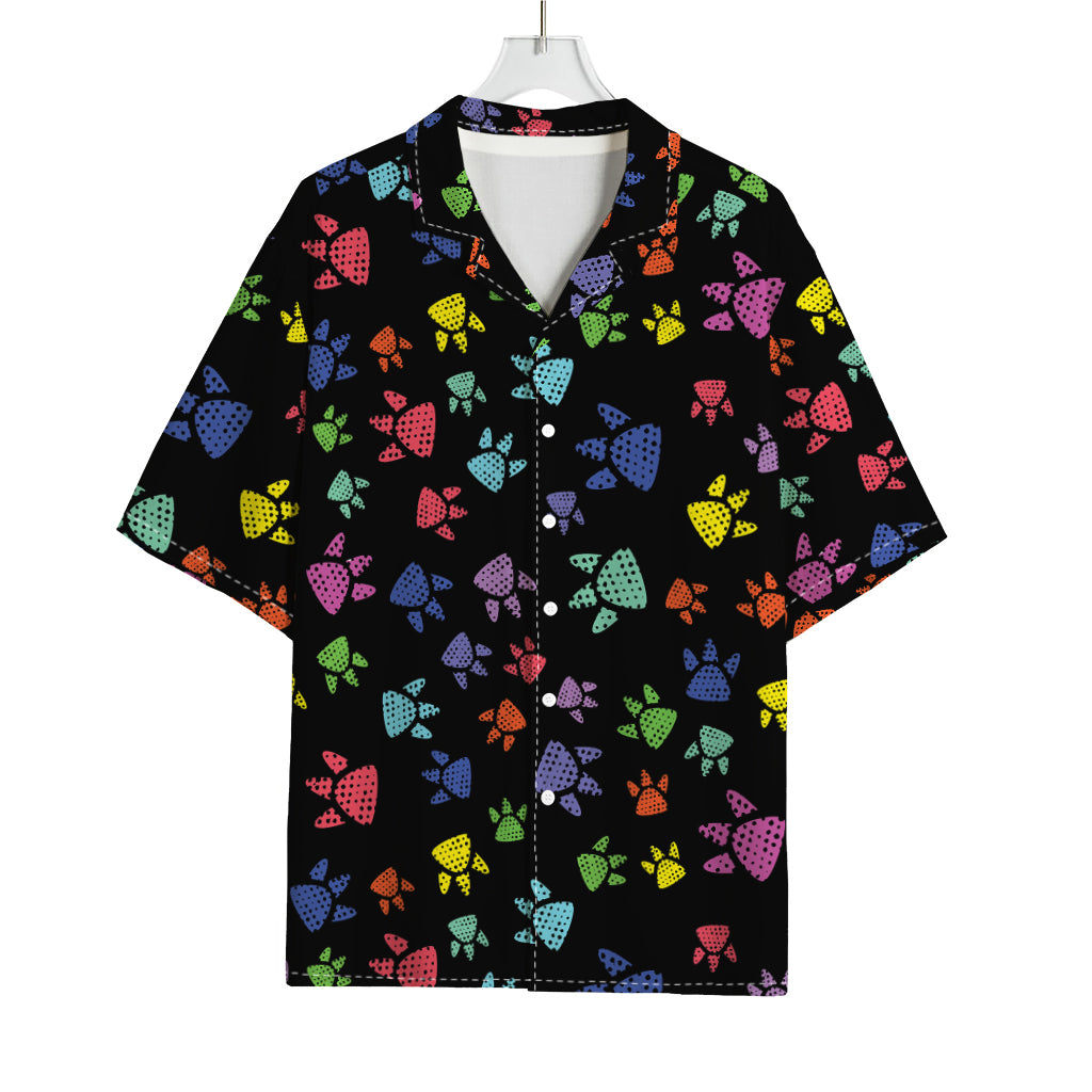 Cute Dino Footprint Pattern Print Rayon Hawaiian Shirt